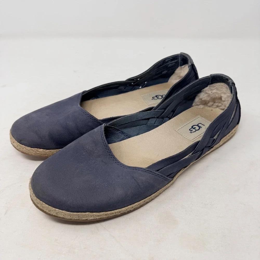 UGG Chivon Navy Blue Suede Espadrille Flats‎ Size 8 Braided Coastal Fisherman